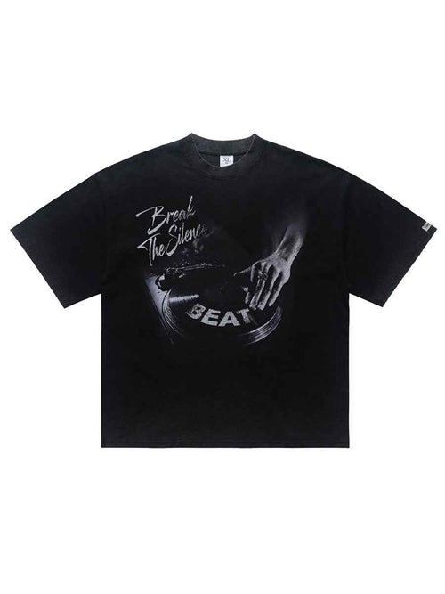 Whysoil-Break The Silence DJ Turntable Vintage Photo Print Black T-Shirt