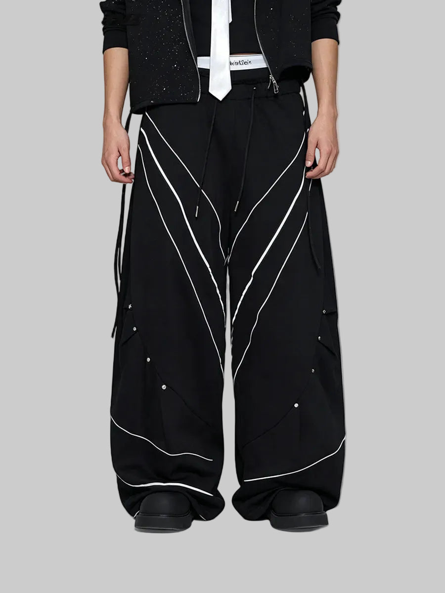 WHY SOIL Casual Wide-Leg Striped Track Pants