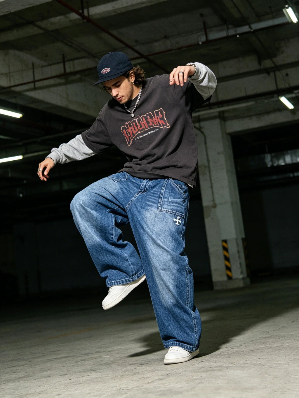 WHY SOIL Loose Fit Denim Wide-Leg Pants