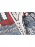 Whysoil-All Over Star Print Striped Waist Red Star Baggy Wide Leg Denim Pants