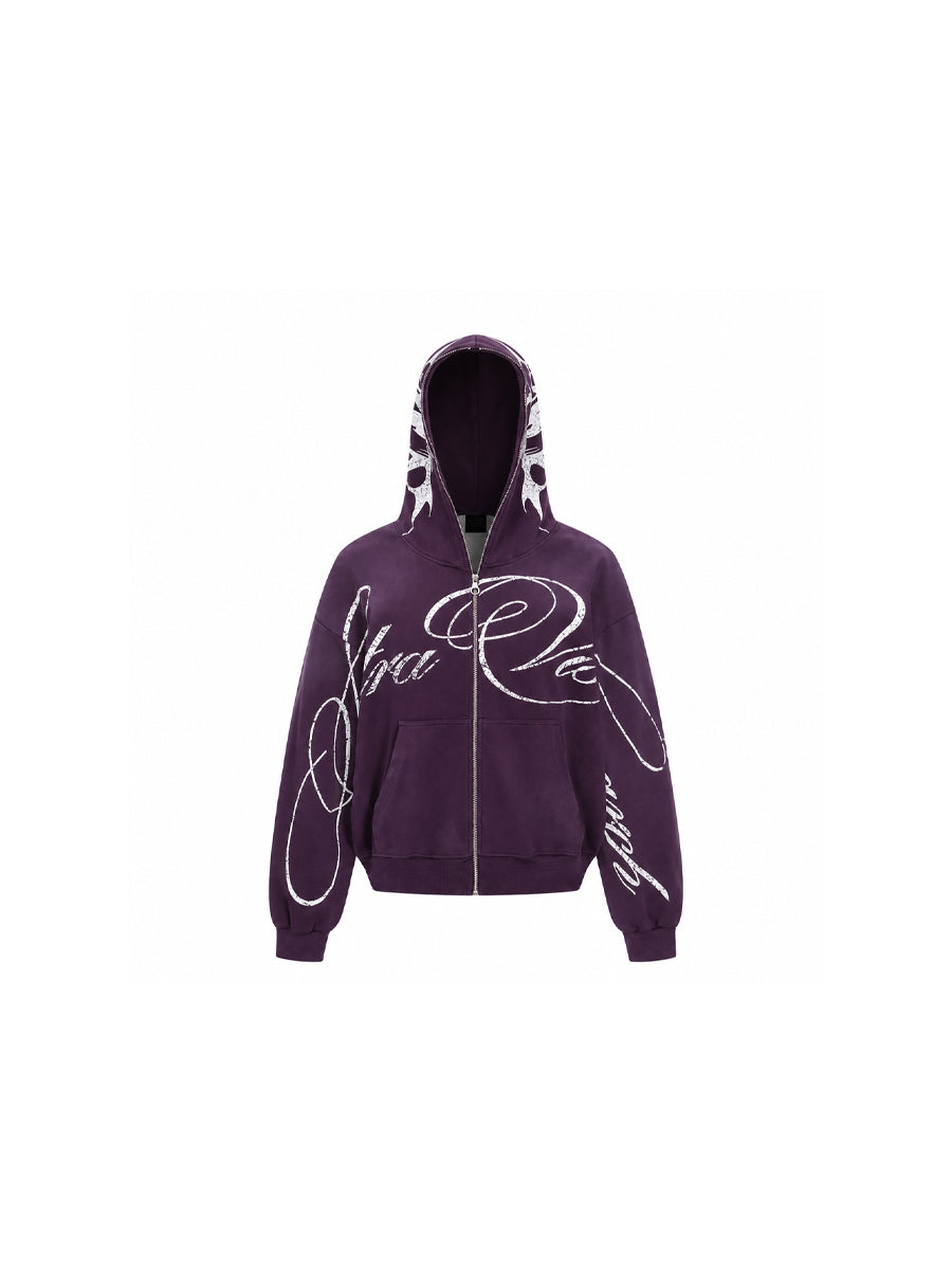 WHY SOIL Graffiti Script Graphic Zip Hoodie
