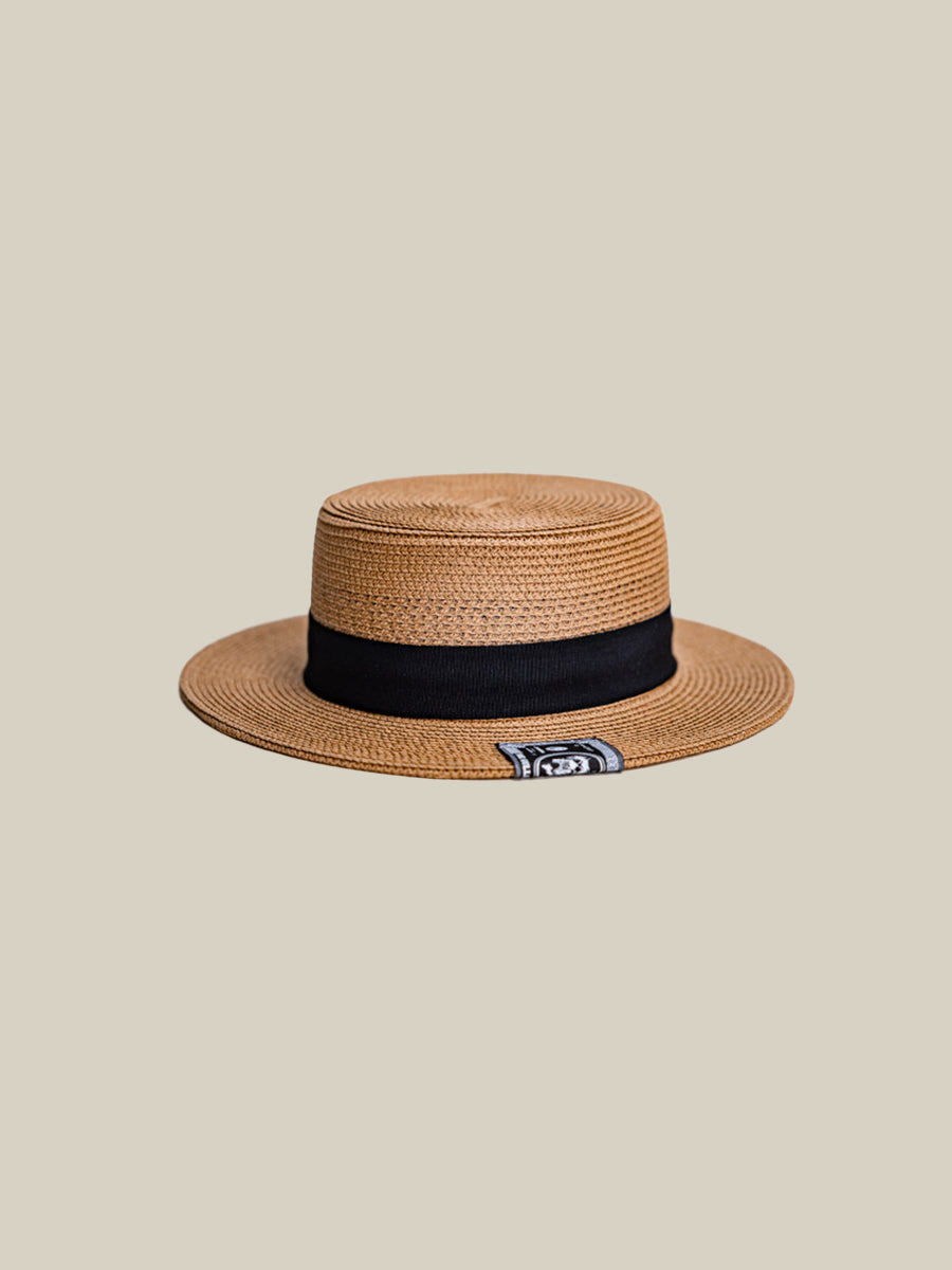 Vintage Muted Tone Straw Boater Hat, Textured Woven Earthy Tone | WHYSOIL