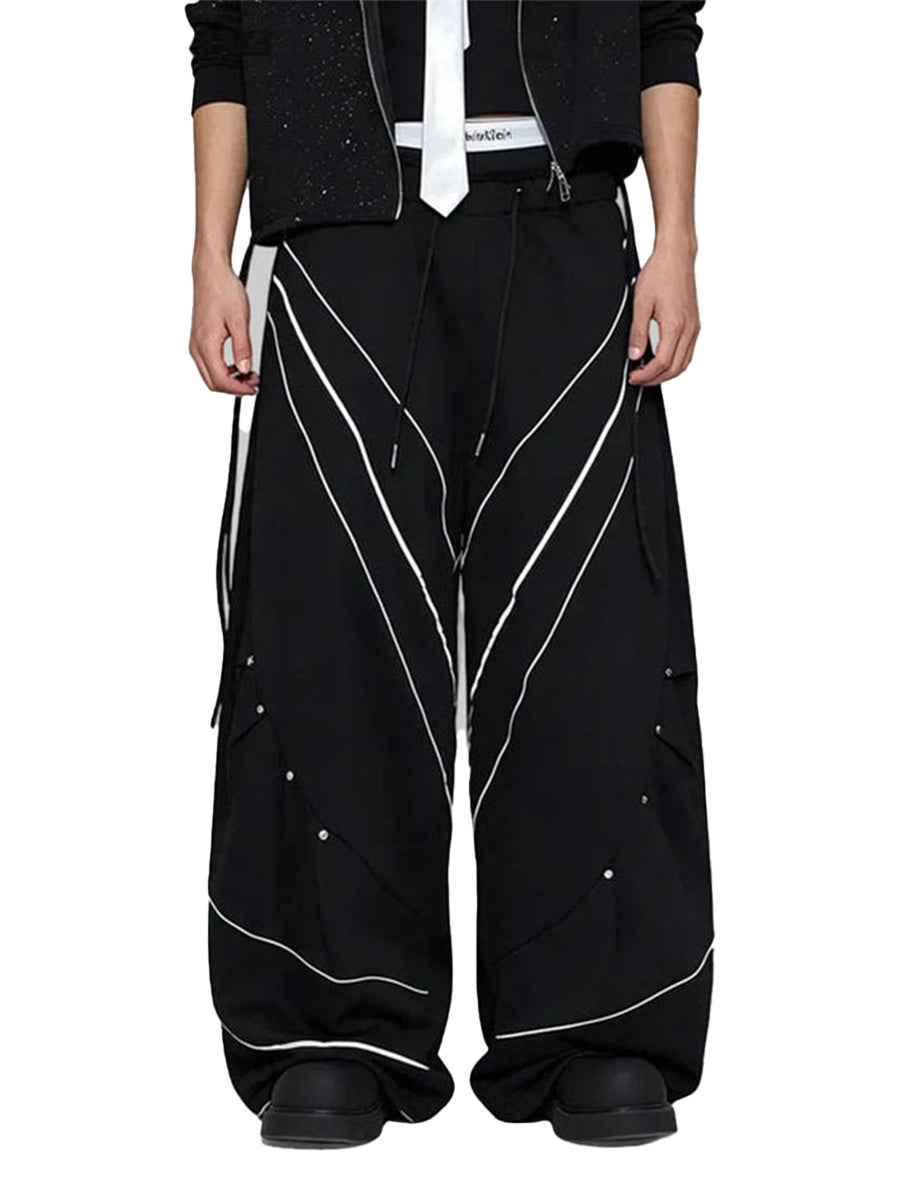WHY SOIL Casual Wide-Leg Striped Track Pants