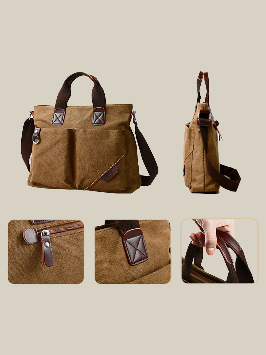 Vintage Muted Tone Canvas Tote Crossbody Bag, Textured Woven Earthy Tone | WHYSOIL