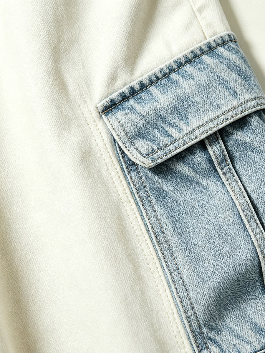 Vintage Series Cargo Capri Jeans, Relaxed Silhouette, Off White Contrast Blue | WHYSOIL