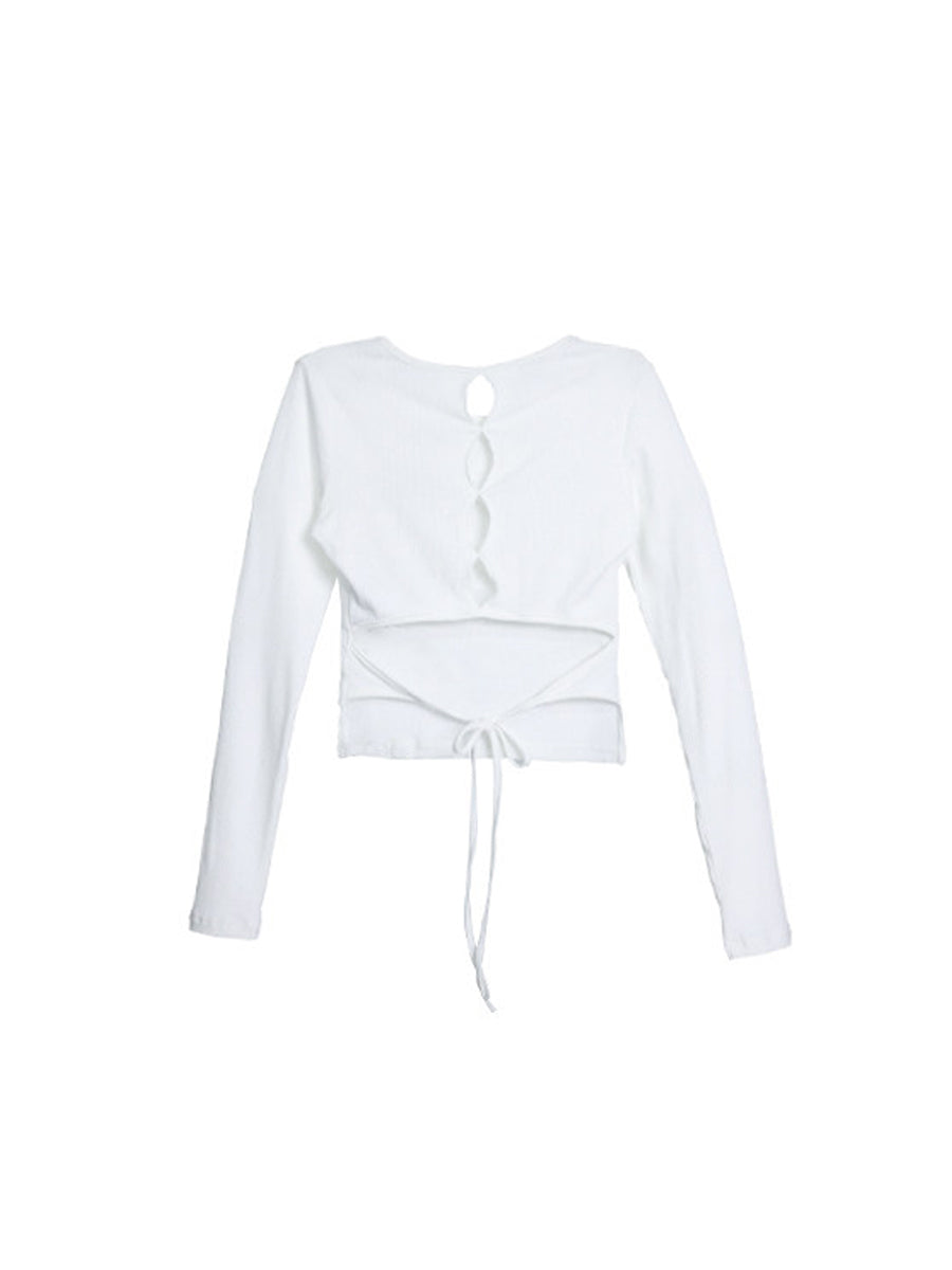 WHY SOIL Halo Keyhole Drawstring Long Sleeve Top