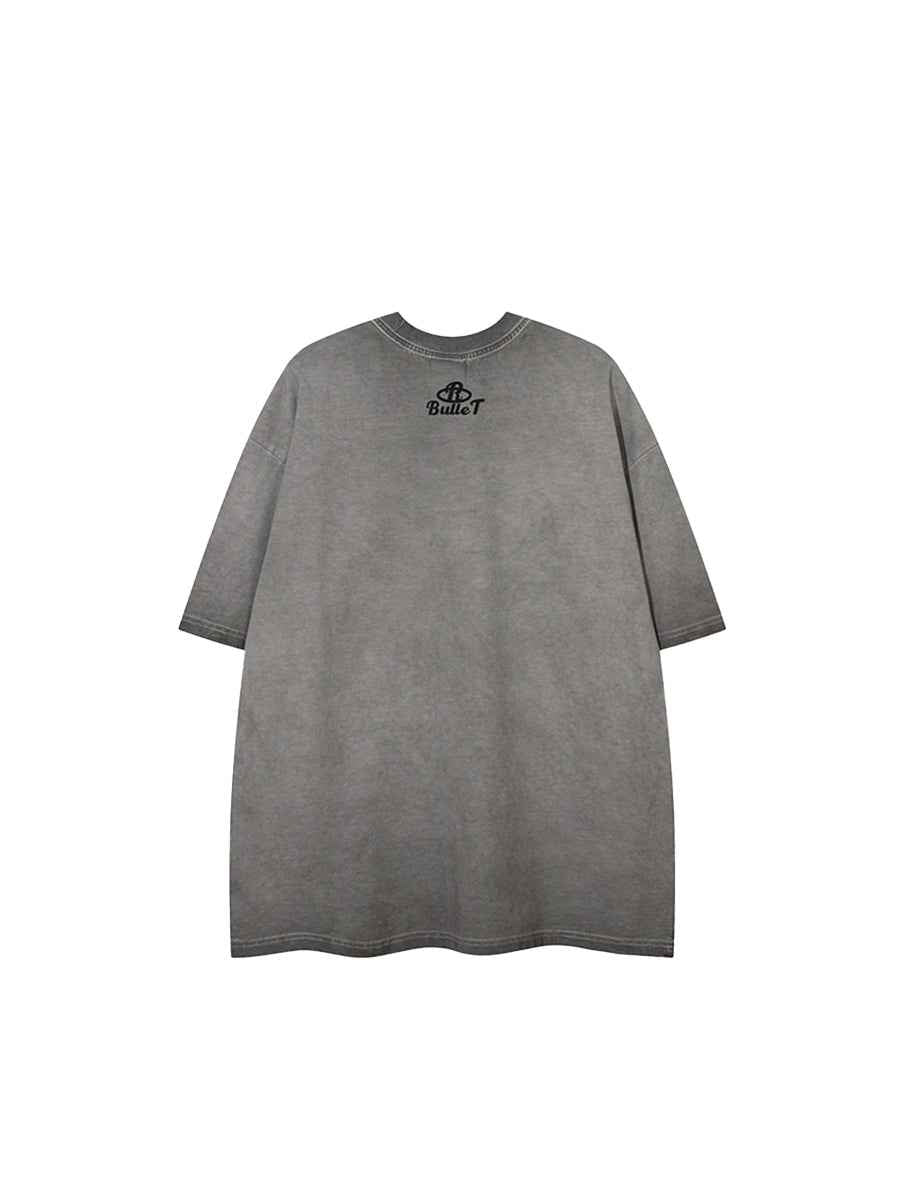 Whysoil-Blur Block Letter Small Logo Chest Print Washed Oversized T-Shirt