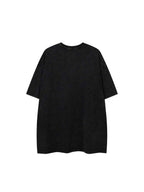 Whysoil-Distressed Jagged Gothic Stacked Letter Print Washed Oversized T-Shirt