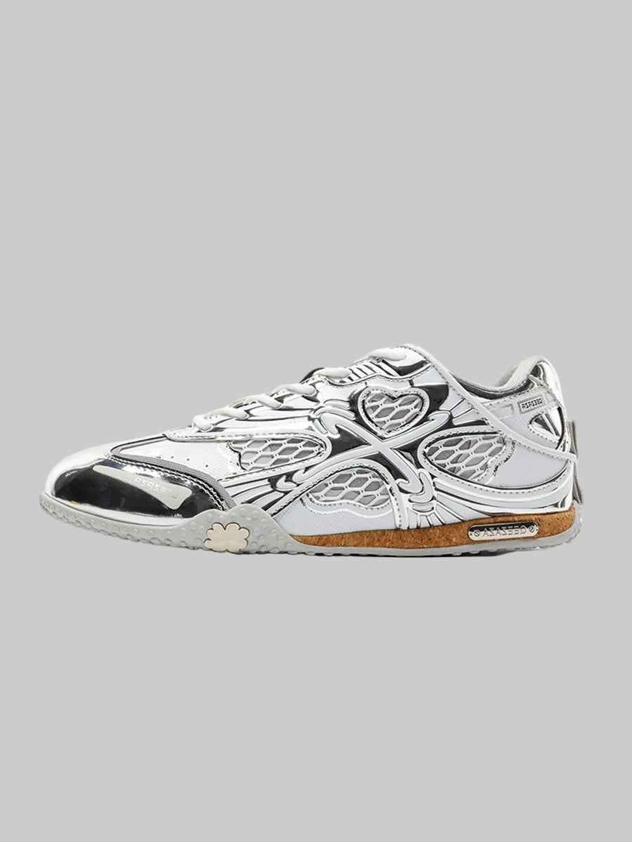 Chaussures de course rétro en maille noire Whysoil unisexe à motif cœur