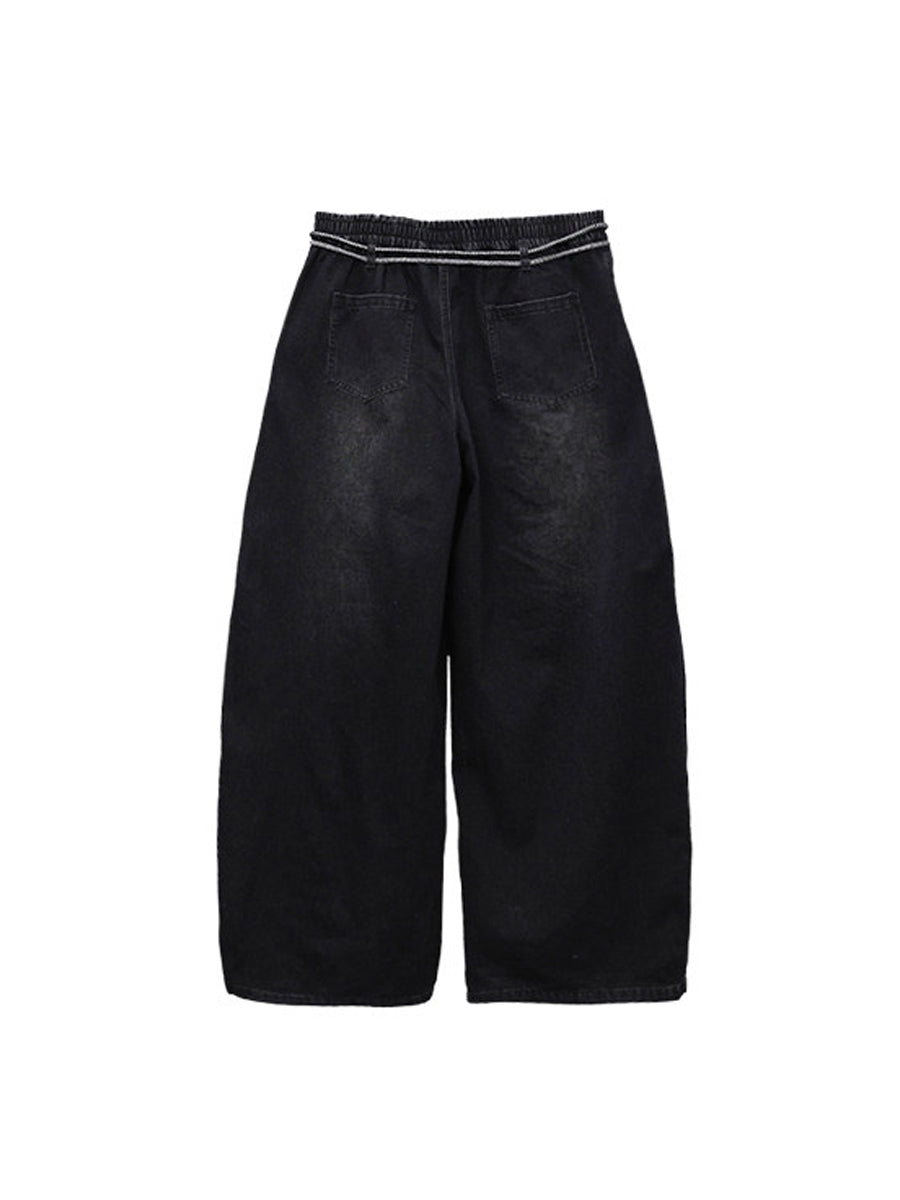 WHY SOIL Black Galaxy Rhinestone Wide Leg Denim Pants