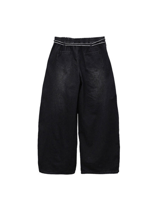 WHY SOIL Black Galaxy Rhinestone Wide Leg Denim Pants