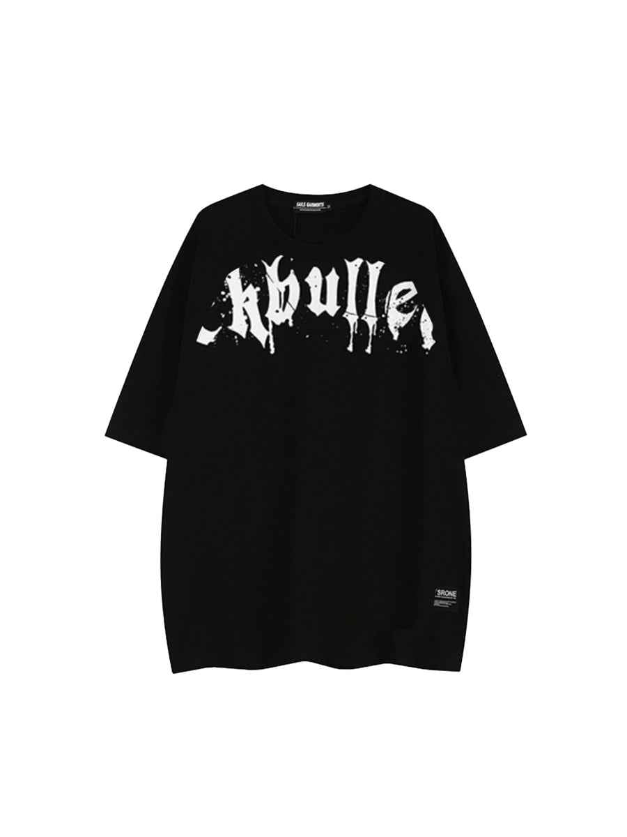Whysoil-Gothic Drip Letter Cross Vintage Grunge Back Print Oversized T-Shirt