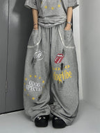 WHYSOIL Vintage Graphic Wide-Leg Sweatpants
