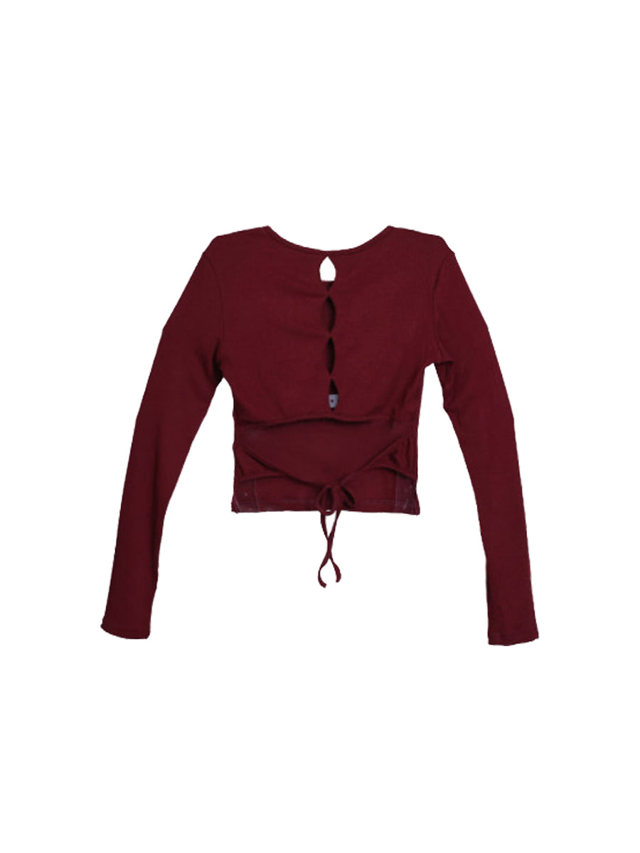 WHY SOIL Halo Keyhole Drawstring Long Sleeve Top