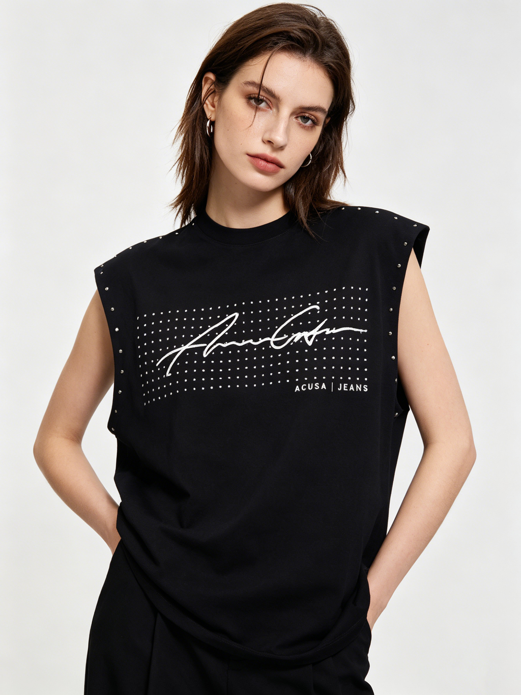 WHY SOIL Studded Signature Sleeveless Tee