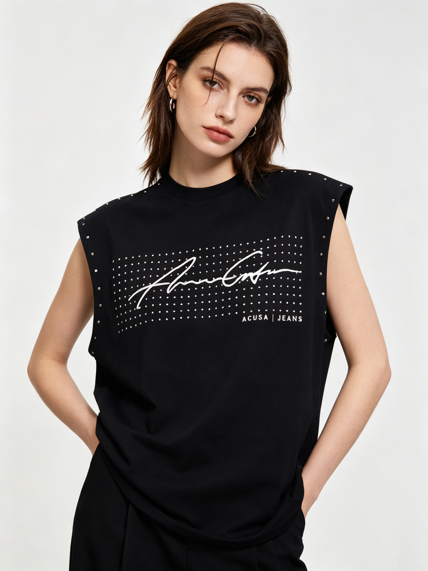 WHY SOIL Studded Signature Sleeveless Tee