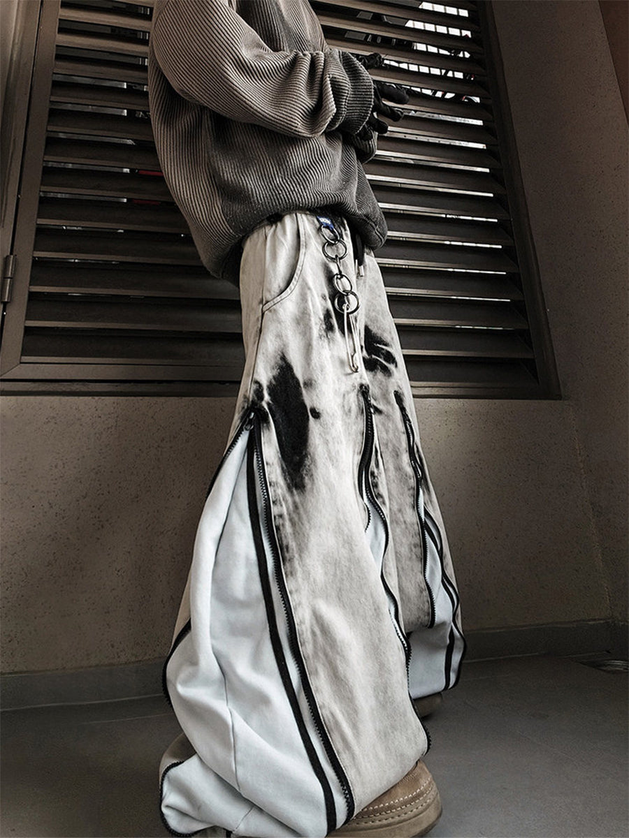 Whysoil Unisex Tie-Dye Contrast Wide-Leg Pants