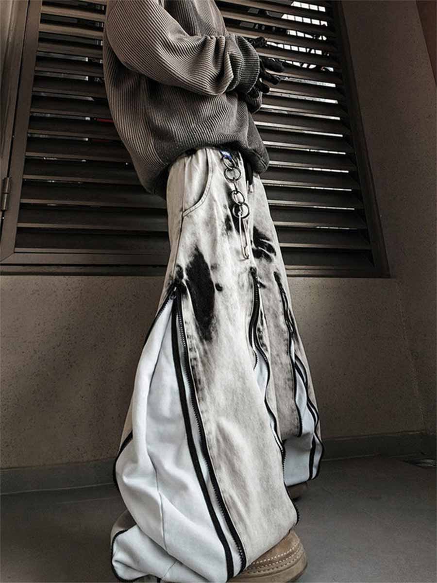 Whysoil Unisex Tie-Dye Contrast Wide-Leg Pants