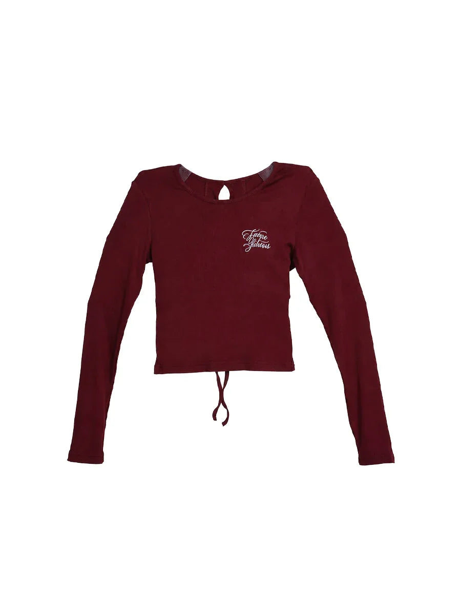 WHY SOIL Halo Keyhole Drawstring Long Sleeve Top