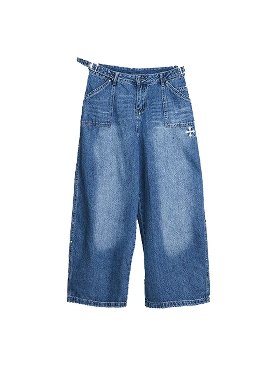 WHY SOIL Loose Fit Denim Wide-Leg Pants
