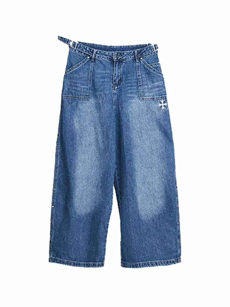 WHY SOIL Loose Fit Denim Wide-Leg Pants