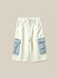 Vintage Series Cargo Capri Jeans, Relaxed Silhouette, Off White Contrast Blue | WHYSOIL