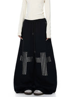 Whysoil Unisex Rhinestone Cross Wide-Leg Sweatpants