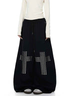 Whysoil Unisex Rhinestone Cross Wide-Leg Sweatpants