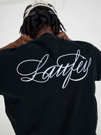 Whysoil Unisex Cursive Embroidered Oversized Black T-Shirt