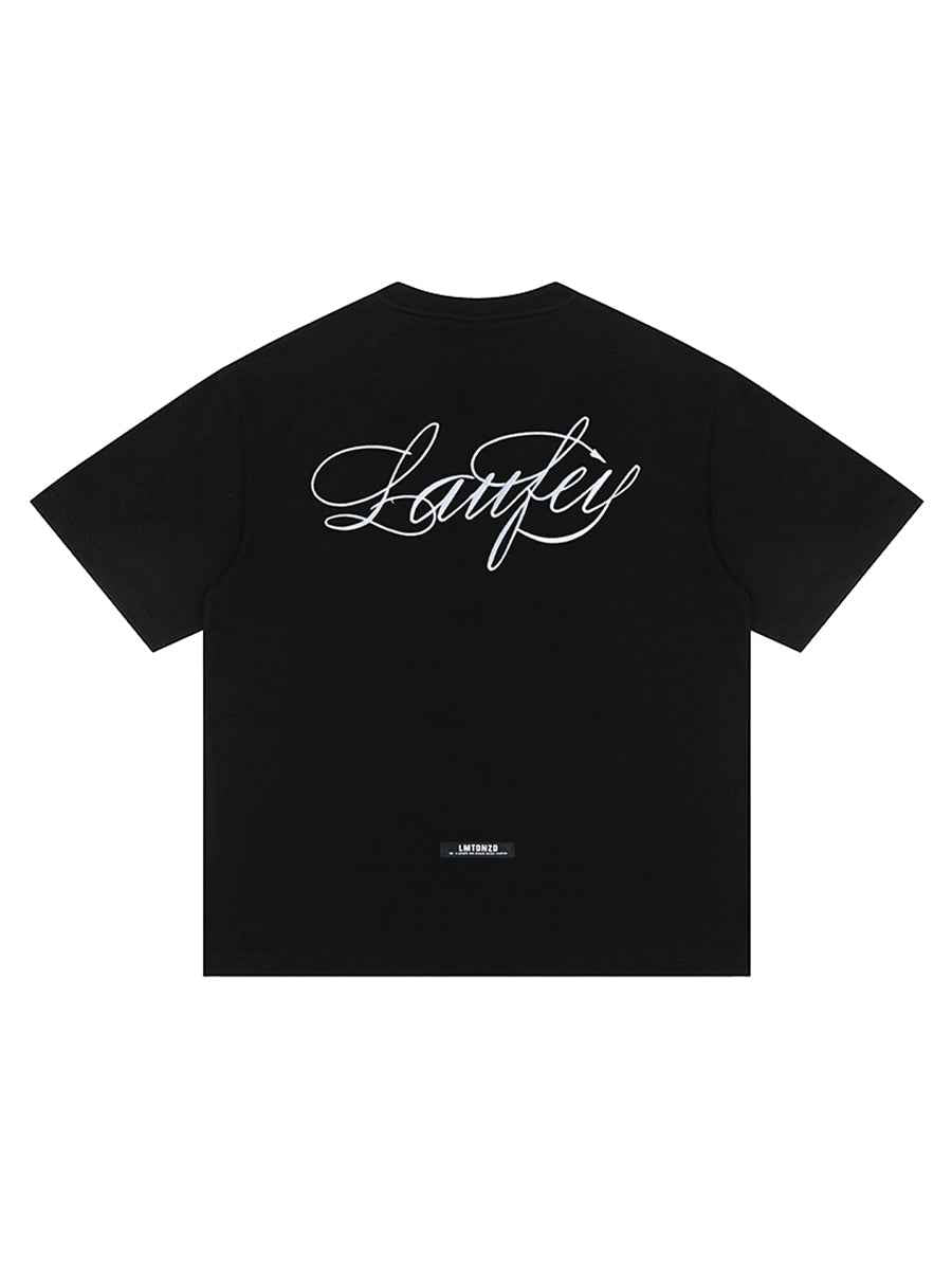 T-shirt noir unisexe oversize brodé Whysoil Cursive