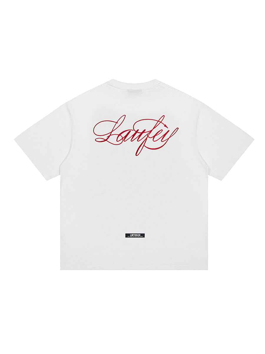 Whysoil Unisex Cursive Embroidered Oversized Black T-Shirt