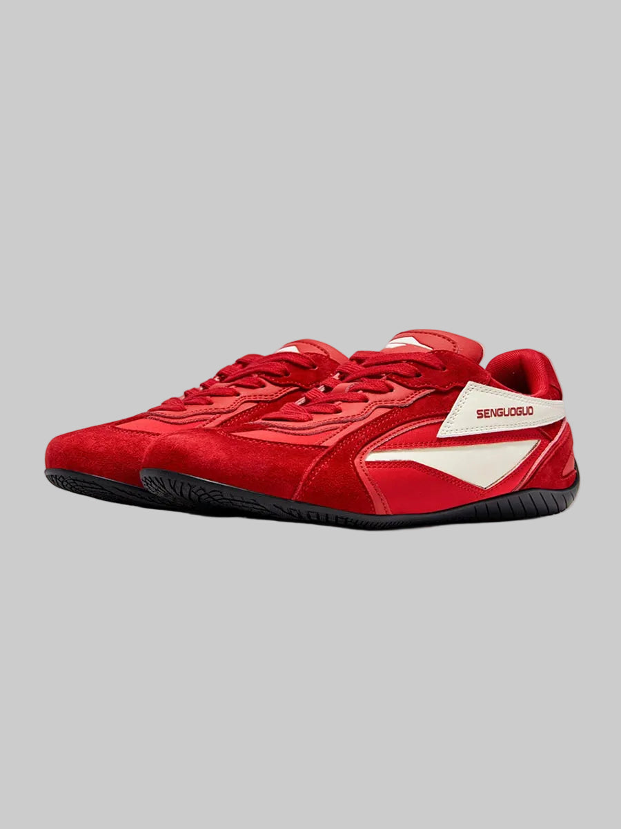 Whysoil Unisex Red Retro Suede Trainer Shoes