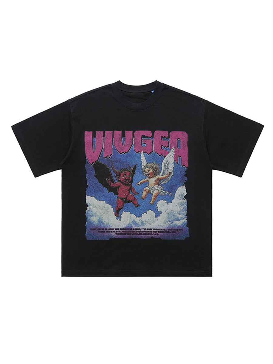 Whysoil-Vintage Cloud Print T-Shirt