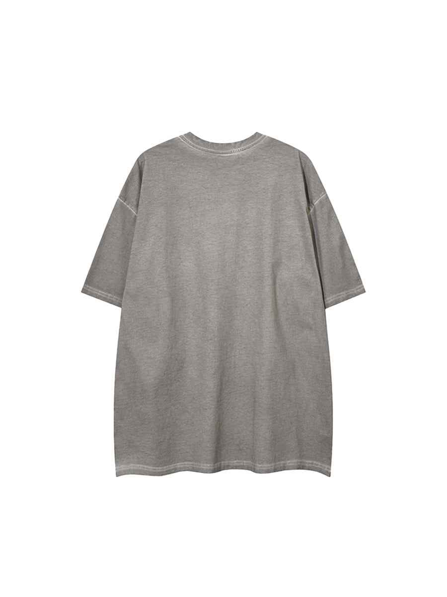 Whysoil-Distressed Jagged Gothic Stacked Letter Print Washed Oversized T-Shirt