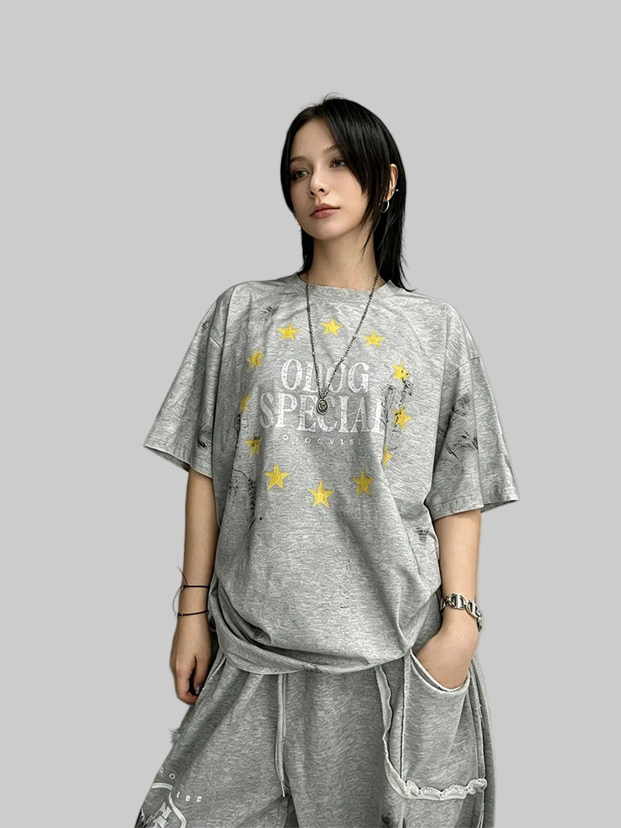 WHY SOIL Grunge Distressed Loose Fit Casual Tee