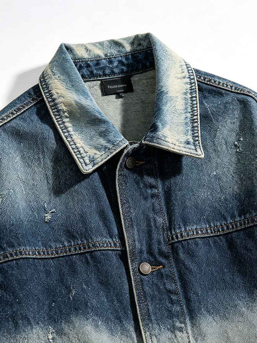 Gradient Distressed Vintage Denim Oversized Jacket Tri-Color Fade Wash | WHYSOIL