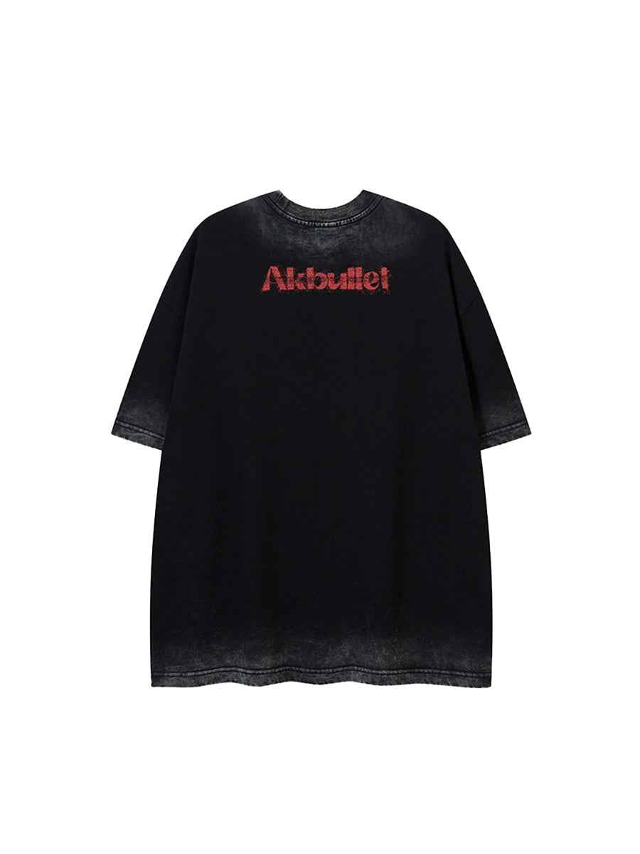 Whysoil-Spray Splash Gradient Faded  Letter Print Oversized T-Shirt