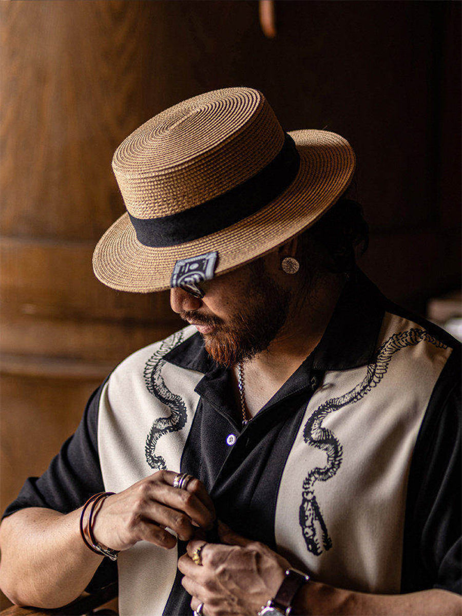 Vintage Muted Tone Straw Boater Hat, Textured Woven Earthy Tone | WHYSOIL