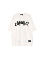 Whysoil-Gothic Drip Letter Cross Vintage Grunge Back Print Oversized T-Shirt