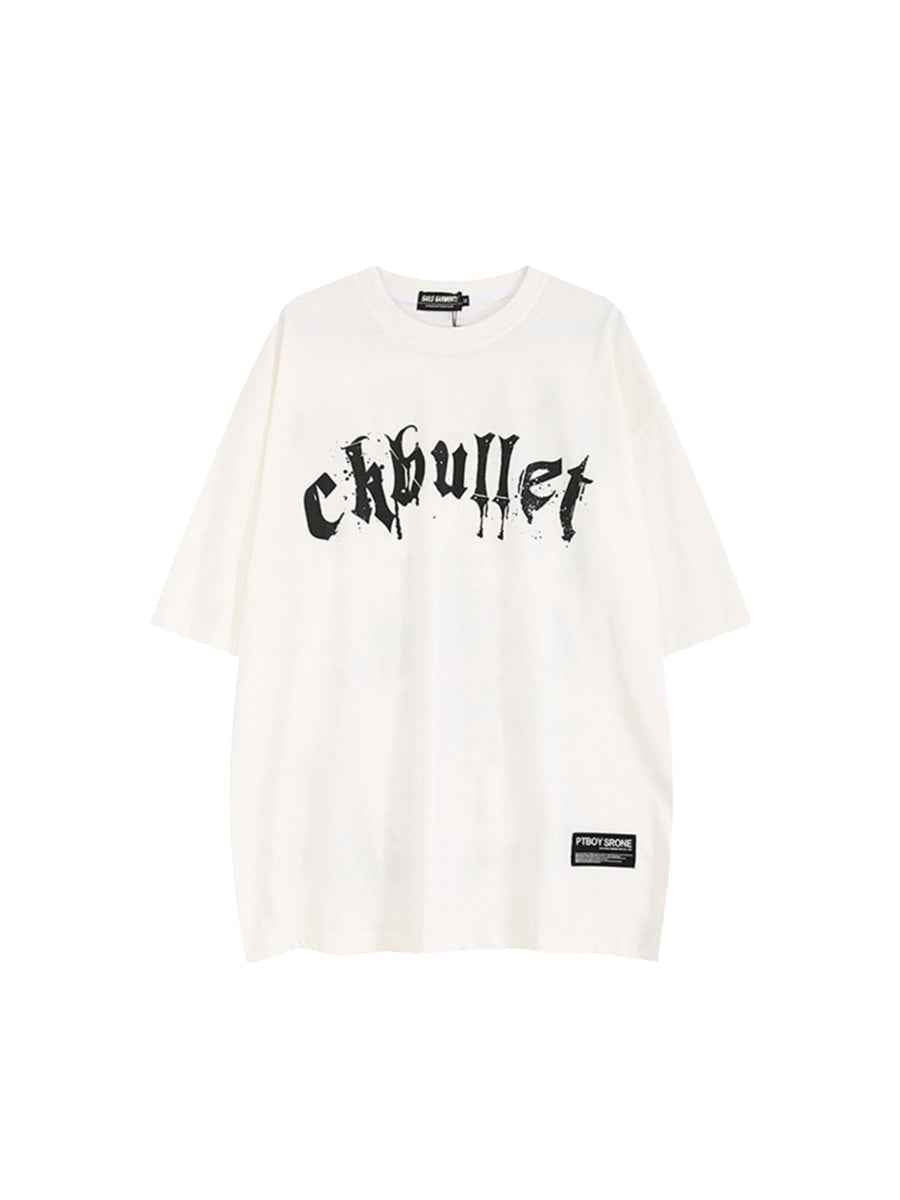 Whysoil-Gothic Drip Letter Cross Vintage Grunge Back Print Oversized T-Shirt