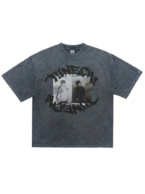 Whysoil-Vintage Graffiti Letter Acid Washed Oversized T-Shirt