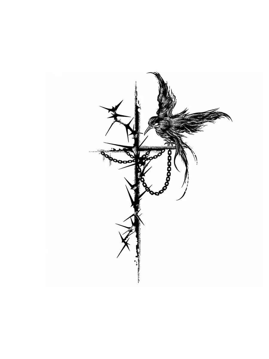 WHY SOIL Gothic Thorn Crow Temporary Tattoo