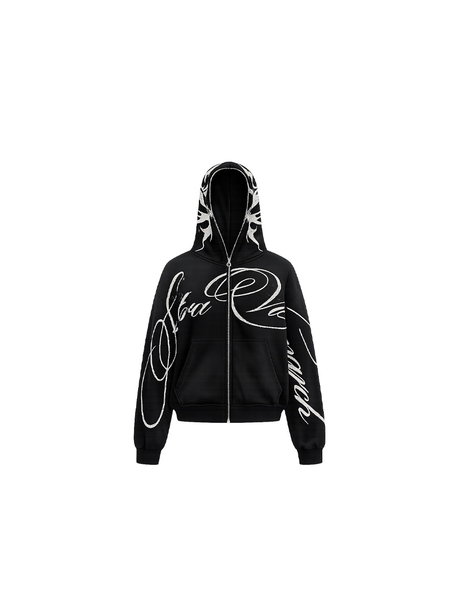 WHY SOIL Graffiti Script Graphic Zip Hoodie
