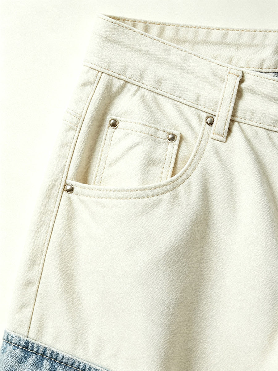 Vintage Series Cargo Capri Jeans, Relaxed Silhouette, Off White Contrast Blue | WHYSOIL