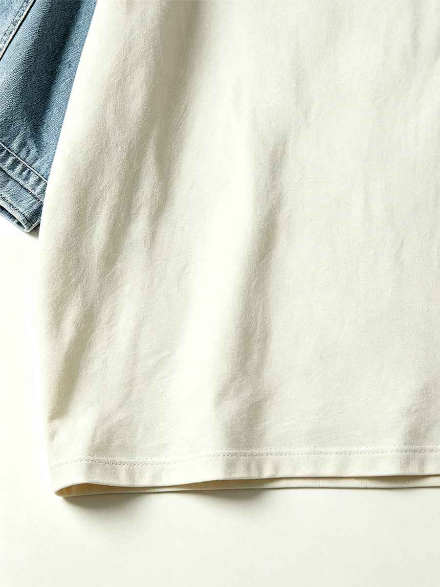 Cream Light Blue Color Block Cargo Sleeve Crew Neck Oversized Short Sleeve T-Shirt | WHYSOIL