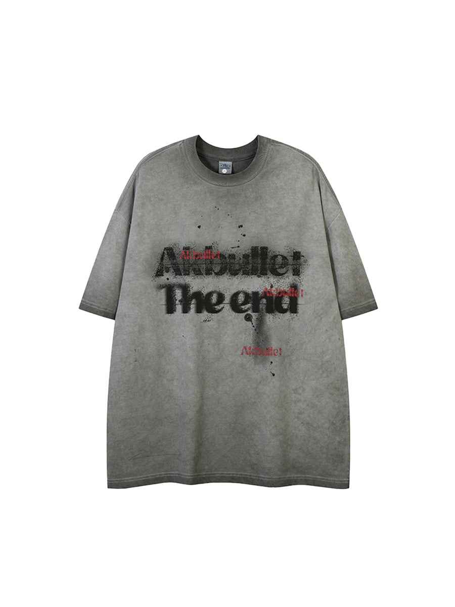 Whysoil-Spray Splash Gradient Faded  Letter Print Oversized T-Shirt