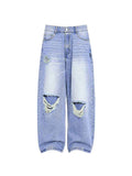 WHY SOIL Distressed Light Wash Casual Denim Pants