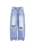 WHY SOIL Distressed Light Wash Casual Denim Pants