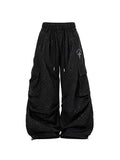 Whysoil-Star Glitter Print Multi-Pocket Ruched Drawstring Wide Leg Cargo Pants