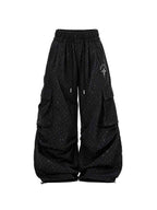 Whysoil-Star Glitter Print Multi-Pocket Ruched Drawstring Wide Leg Cargo Pants